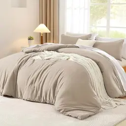 Luofanfei Baumwolle Bettwäsche 200x220 cm Beige Einfarbig Modern Weiche Bettbezüge mit Reißverschluss