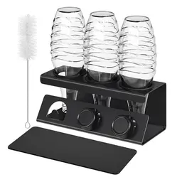 SONGMICS Flaschenhalter mit Abtropfgestell, schwarz, für 3 Flaschen, inklusive Abtropfmatten und Flaschenbürste