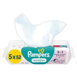Pampers Sensitive Feuchttücher 5 x 52 Stück - Duftfrei für sanfte Reinigung