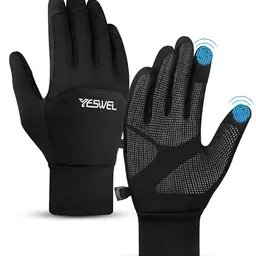 YESWEL Winter Fahrradhandschuhe für Herren & Damen, wasserdicht, touchfähig, schwarz, Größe M