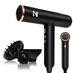 NICEBAY Haartrockner mit Diffusor, 1900W, Hochdrehzahl-Motor, 4 Temperatur- & 3 Luftstufen, leicht & leise – Schwarz/Gold