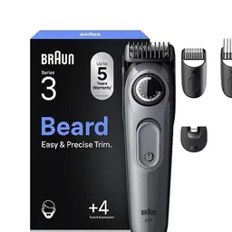 Braun Series 3 Elektrischer Barttrimmer für Herren, kabellos, 40 Längen, 50 Min Akkulaufzeit, Grau