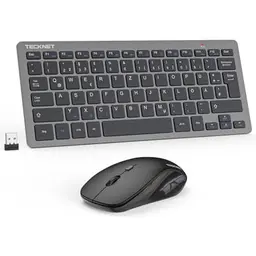 TECKNET Kabelloses Tastatur-Maus-Set, QWERTZ Layout, Wireless für PC, Laptop, Smart TV - Grau