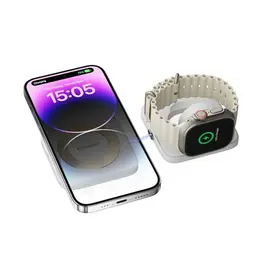 ESSAGER 15W Magnetisches 2-in-1 Wireless Ladegerät für Apple Watch und iPhone, Kabellose Kopfhörer (Weiß)