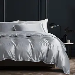 Boqingzhu Satin Bettwäsche Set 200x220cm Grau mit Reißverschluss und 2 Kissenbezügen 80x80cm