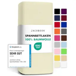 Jacobson Jersey Spannbettlaken Baumwolle (140x200 cm - 160x200 cm, Natur)