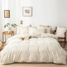 Lanqinglv Beige Bettwäsche 155x220cm Boho Chic mit Reißverschluss und Kissenbezügen 80x80cm