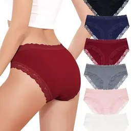 Aijolen Damen Unterwäsche Baumwolle Slips mit Spitze - Atmungsaktive Pantys im Mehrpack (6 Stück)
