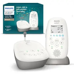 Philips AVENT Audio Babyphone mit Gegensprechfunktion und Schlaf- und Nachtlieder, Weiß (Modell SCD733/26)
