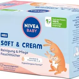 NIVEA BABY Soft & Cream Feuchttücher für empfindliche Babyhaut, hypoallergen mit Mandelöl und Vitaminen (4 x 57 Stück)