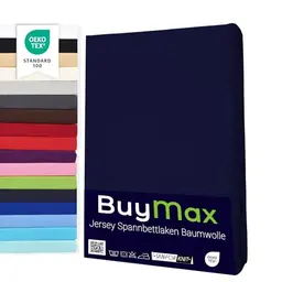 Buymax® Spannbettlaken 140x200cm Jersey, für Matratzen bis 25 cm, Farbe Marineblau