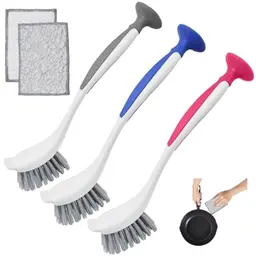 Vijixka Spülbürste Set mit 2 Geschirrtüchern und Saugnapf - 26cm Küchenbürsten für Geschirr und Töpfe