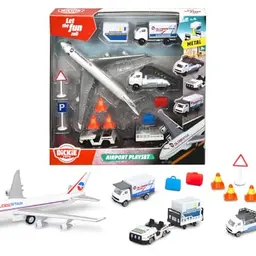 DICKIE Flughafen Spielzeugset mit 3 Autos, Flugzeug und Zubehör - 13 Teile für Kinder ab 3 Jahre