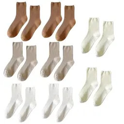 Laralily Damen Socken 8 Paar Baumwolle Crew-Socken für Sport und Freizeit (Khaki, Milchtee, Weiß)
