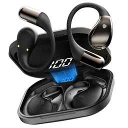 Bluetooth Open Ear Kopfhörer mit 40H Laufzeit, IP7 wasserdicht, Sport-Design, HD-Mikro, LED-Anzeige, Schwarz