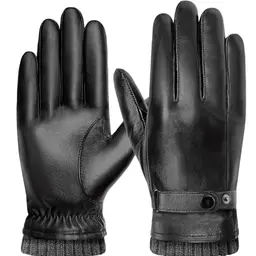 YESWEL PU-Lederhandschuhe für Herren - Warme, dick gefütterte Winterhandschuhe für Outdoor-Aktivitäten (Schwarz, L)