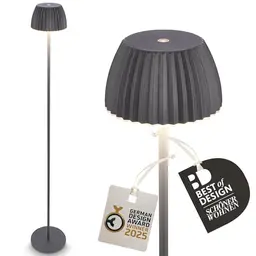 BRILONER Riffle LED Stehlampe kabellos dimmbar mit Touch, Akku tauschbar, Anthrazit - German Design Award Winner 2025, 19x124 cm