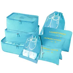Vicloon Koffer Organizer 8-in-1 Set, wasserdichte Reise-Kleidertaschen, 2 Schuhbeutel, 3 Packwürfel & Beutel, Hellblau