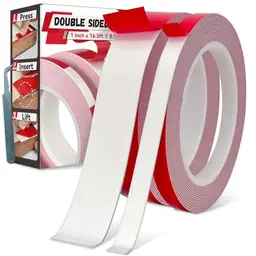 Doppelseitiges Klebeband Heavy Duty - 2 Rollen, 16.5FT, abnehmbar, stark für Bilder, LED-Licht, Auto und Büro - 1 und 0,39 Zoll