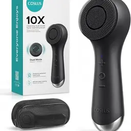 COSLUS Elektrische Gesichtsreinigungsbürste - 2in1 rotierend & vibrierend, IPX7 wasserdicht, Schwarz