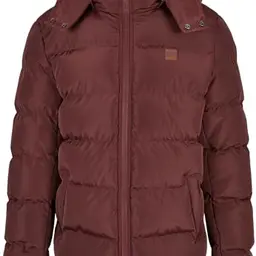 Urban Classics Herren Hooded Puffer Jacket - Cherry, Größe M