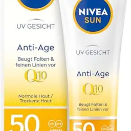 NIVEA SUN UV Gesicht Q10 Anti-Age Sonnenschutz LSF 50 – Feuchtigkeitsspendende Sonnencreme (50 ml)