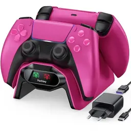 Fachixy PS5 Controller Ladestation mit Schnellladefunktion und LED Anzeige, Rosa