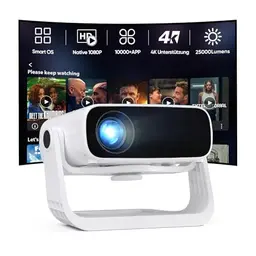 2026 Smart Beamer Full HD 1080P, 25000 Lumens, WiFi & BT, Heimkino Beamer, 120° drehbarer Ständer