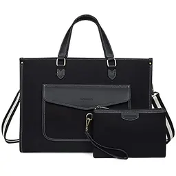 Missnine Laptoptasche 15,6 Zoll Damen Business Handtasche mit Clutch - Schwarz