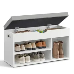 VASAGLE Schuhbank mit Stauraum, gepolstert, für Flur und Wohnzimmer, wolkenweiß-Taubengrau, bis 136 kg belastbar, 30 x 80 x 44 cm