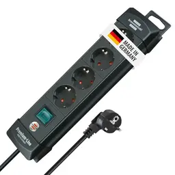 Brennenstuhl Premium-Line 4-fach Steckdosenleiste mit Schalter, 1,8m Kabel, 45° Schutzkontakt-Steckdosen, Made in Germany, schwarz