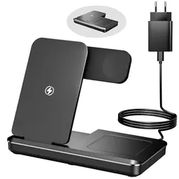 Eddibox 3-in-1 Faltbare Ladeestation für iPhone, Apple Watch & AirPods, 15W Schnellladung – Schwarz