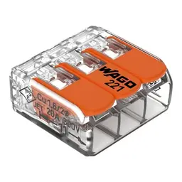 WAGO Verbindungsklemmen 221-413 | 3 Leiter, 50 Stück, COMPACT Kabelverbinder mit Hebel
