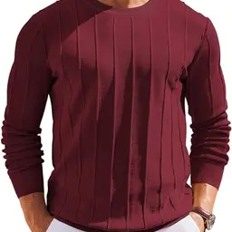 COOFANDY Herren Pullover Rundhals Casual Langarm Sweater Weinrot XL