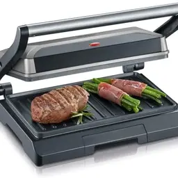 SEVERIN Kontaktgrill für Sandwiches, Steak & Panini, antihaftbeschichtet, 800 W, metallic grau/schwarz, KG 2394