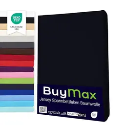 Buymax® Spannbettlaken 140x200cm Doppelpack, 100% Baumwolle, Jersey, Schwarz