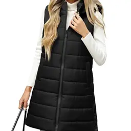 CMTOP Damen Steppweste mit Kapuze - Leichte Ärmellose Winterjacke für Outdoor, Wandern und Camping (Schwarz, XL)