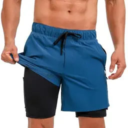 Ecupper Herren Badeshorts 2-in-1 mit Kompressionliner, sportlich, bequem, Schwarz, Größe L