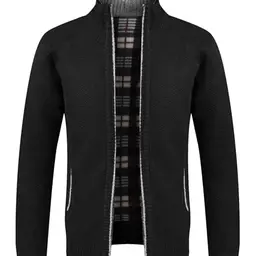 GLESTORE Herren Strickjacke Cardigan Fleecejacke Schwarz XXL