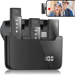 ADIUPUL Kabelloses Lavalier-Mikrofon für Android-USB-C-Telefone, 2er-Pack mit 30-Stunden Ladeetui – Schwarz