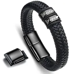 Papa Armband Vatertagsgeschenk - Gravur 'Bester Papa' - Lederarmband für Väter, 22,5 cm