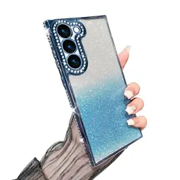 Yhsvie Glitzer Handyhülle für Samsung Galaxy S24 Ultra - Dünne, transparente TPU Schutzhülle in Blau