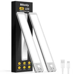 Bilonly LED Schrankbeleuchtung mit Bewegungsmelder, dimmbare Unterbauleuchte, 25cm, 2er Set für Küche und Kleiderschrank