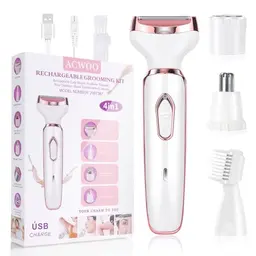 ACWOO Elektrischer Damenrasierer 4-in-1, schmerzfreier Haartrimmer für Gesicht, Nase, Achseln und Bikinizone
