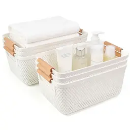 JNEYVIC 6er Set Aufbewahrungskörbe ohne Deckel, weiß, stapelbar, 30 x 20,4 cm und 26,5 x 18,4 cm, für Küche