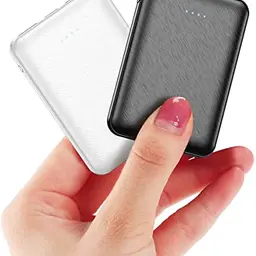 2er Pack Mini Power Bank 5000mAh - Tragbare Handy Power Banks mit Kabel (Schwarz und Weiß)