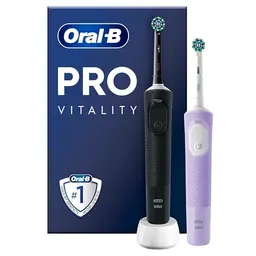 Oral-B Vitality Pro Elektrische Zahnbürste, Doppelpack mit 2 Aufsteckbürsten, 3 Putzmodi, schwarz/lila