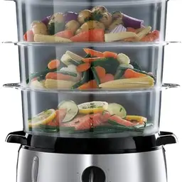 Russell Hobbs Dampfgarer 9,0l mit 60 Minuten Timer, 3 Dampfgarbehälter und Eiereinsatz, BPA-frei