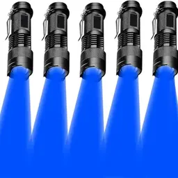 5er Set Blue Light LED Taschenlampe, Zoomfähig, Wasserdicht, 3 Lichtmodi für Camping, Angeln und Notfälle