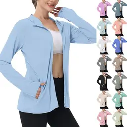 AACH Damen UV Laufjacke mit Kapuze, langarm, leicht, schnell trocknend, Sonnenschutz UPF 50+, für Wandern & Outdoor